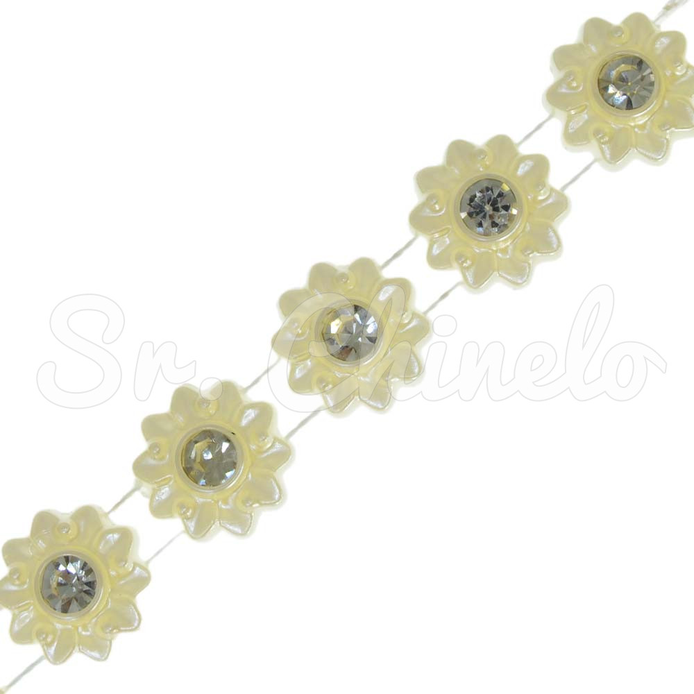 Aljofre de Pérola, Flor Margarida 15mm, Creme