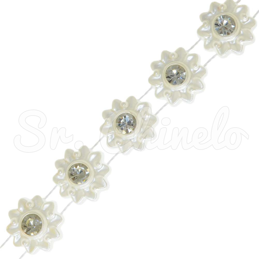 Aljofre de Pérola, Flor Margarida 15mm, Branco