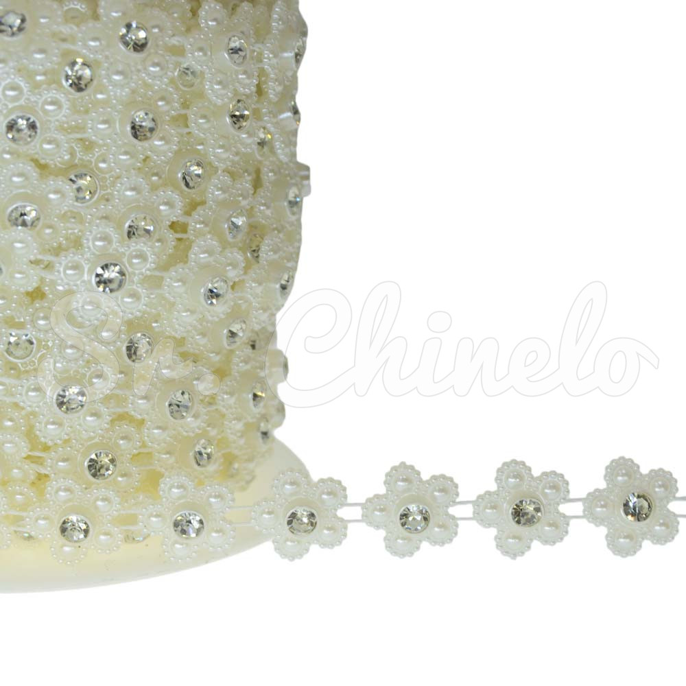 Aljofre de Pérola, Flor 14mm Cinco Pétalas, Creme