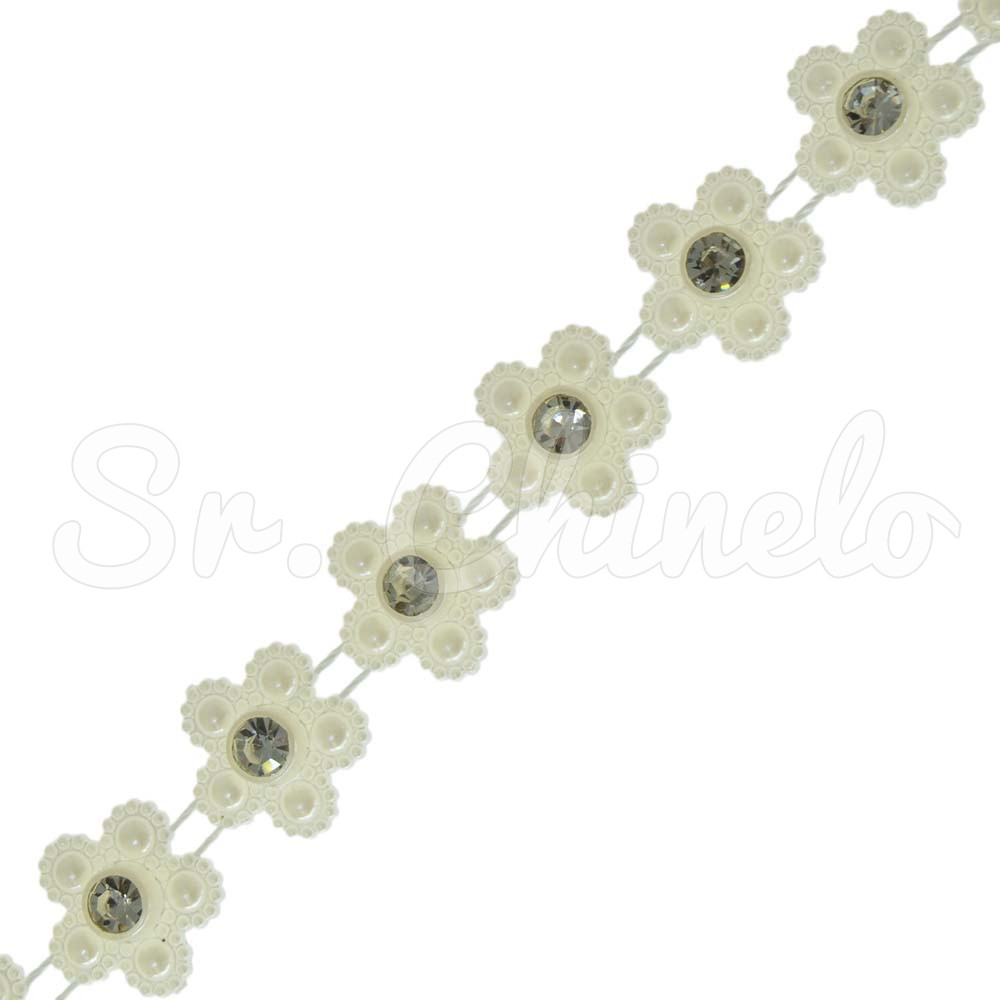 Aljofre de Pérola, Flor 14mm Cinco Pétalas, Creme