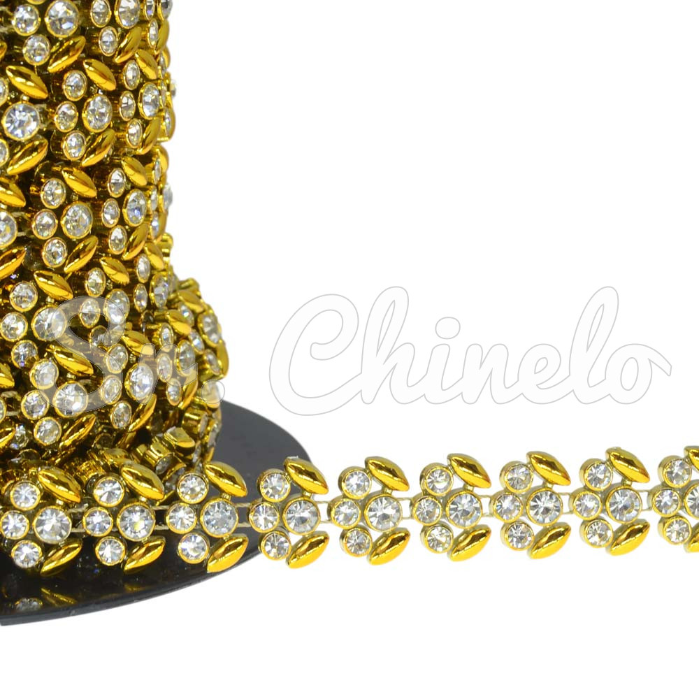 Aljofre de ABS Metalizado, 14mm, Dourado/Cristal