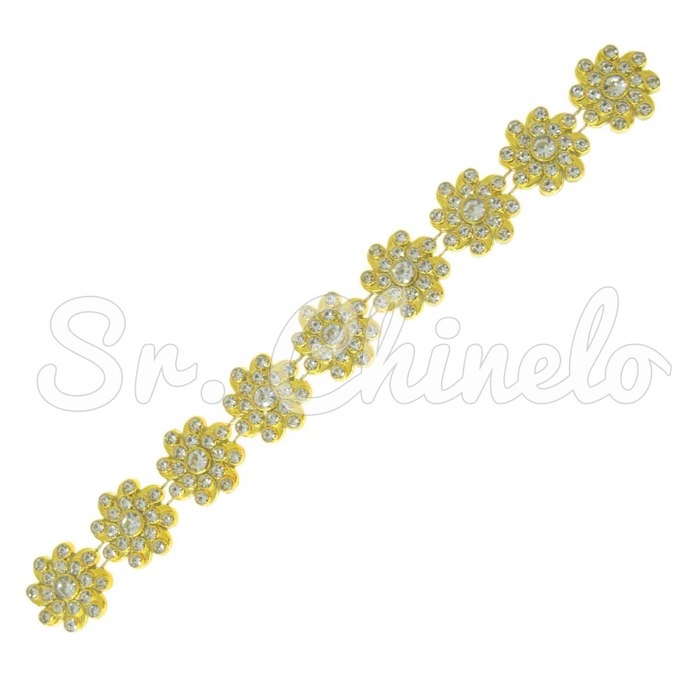 Aljofre de ABS Metalizado, Florzinha 17mm, Dourado/Cristal