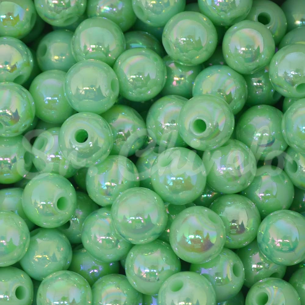 Pérola Irisada, 10mm, Verde Pastel