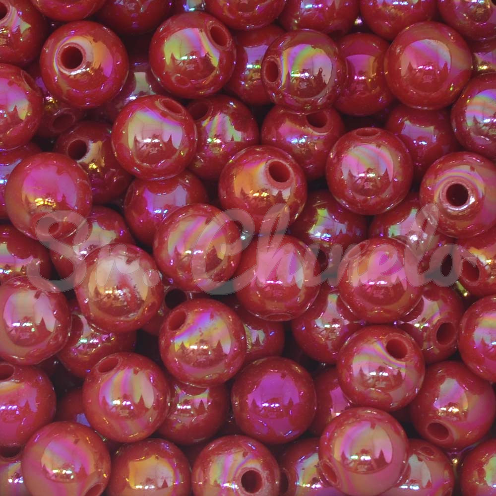 Pérola Irisada, 10mm, Vermelho
