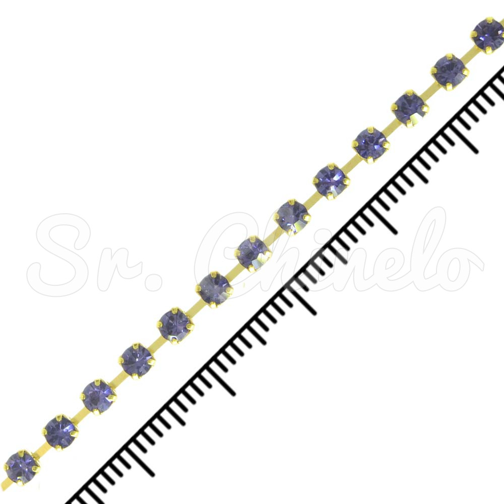 Fio de Strass, SS16, Ouro, Strass Ametista