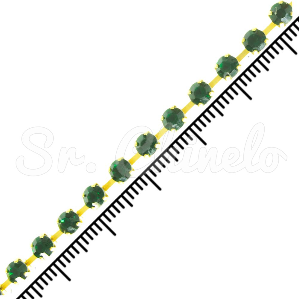 Fio de Strass, SS16, Ouro, Strass Esmeralda