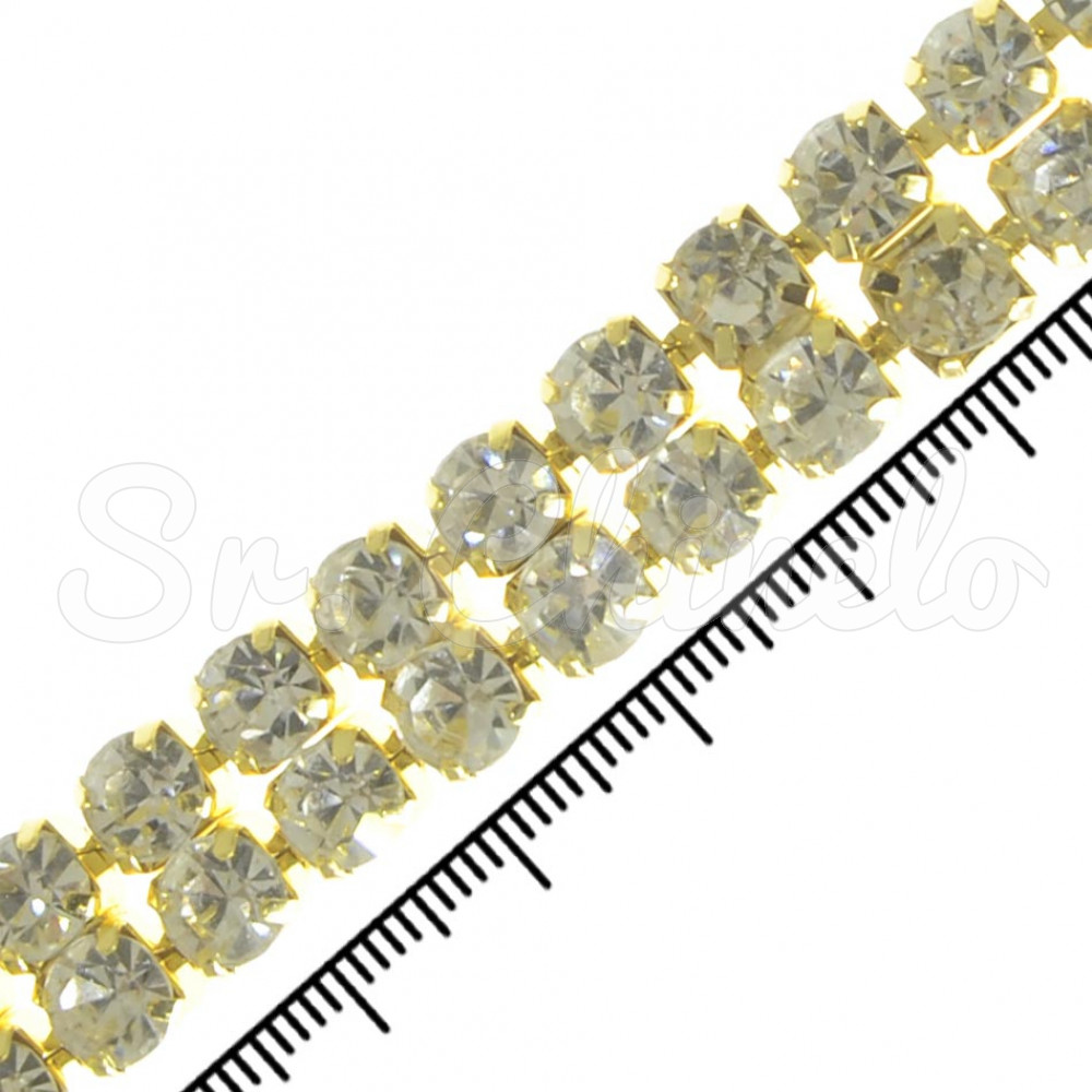 Fio de Strass, SS18, Duplo, Ouro, Strass Cristal