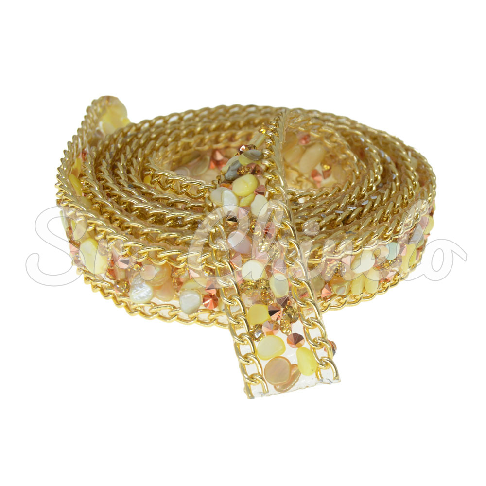 Manta de Cascalho com Corrente Dourada, 15mm, Amarelo/Dourado