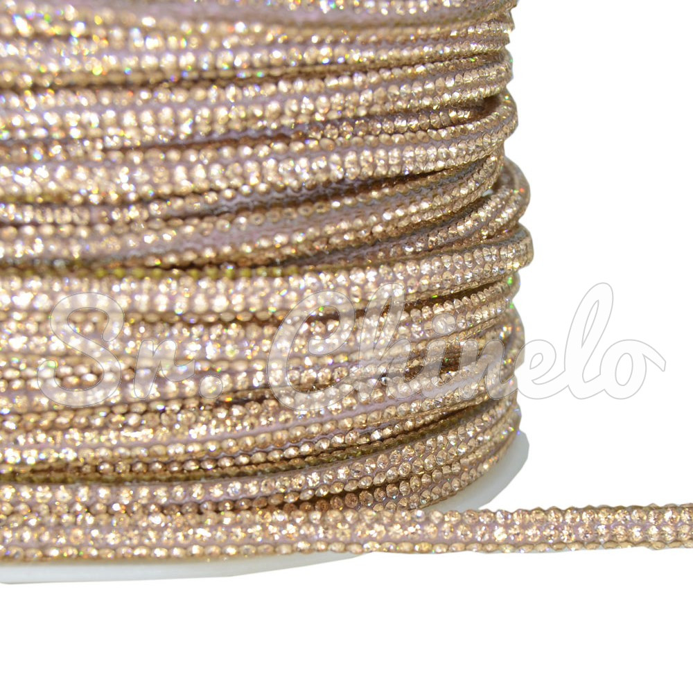 Tubo de Strass, 04mm, Fini para Cadarços, Rose Gold