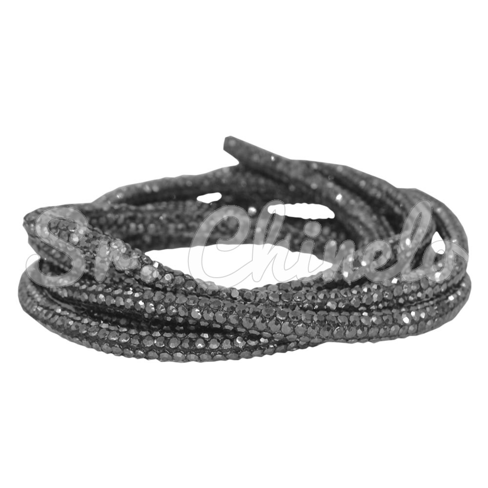 Tubo de Strass, 04mm, Fini para Cadarços, Preto