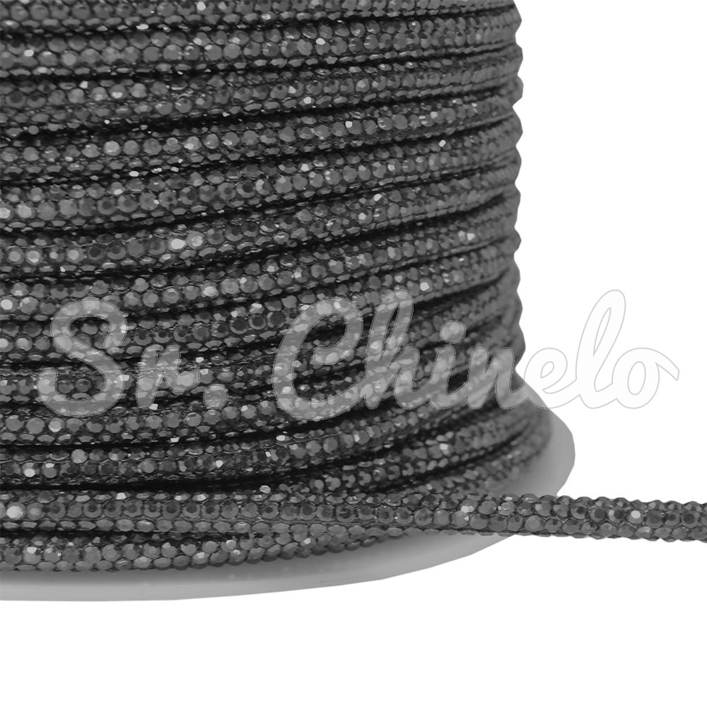 Tubo de Strass, 04mm, Fini para Cadarços, Preto