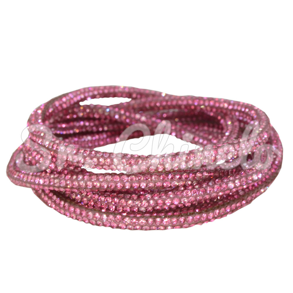 Tubo de Strass, 04mm, Fini para Cadarços, Rosa