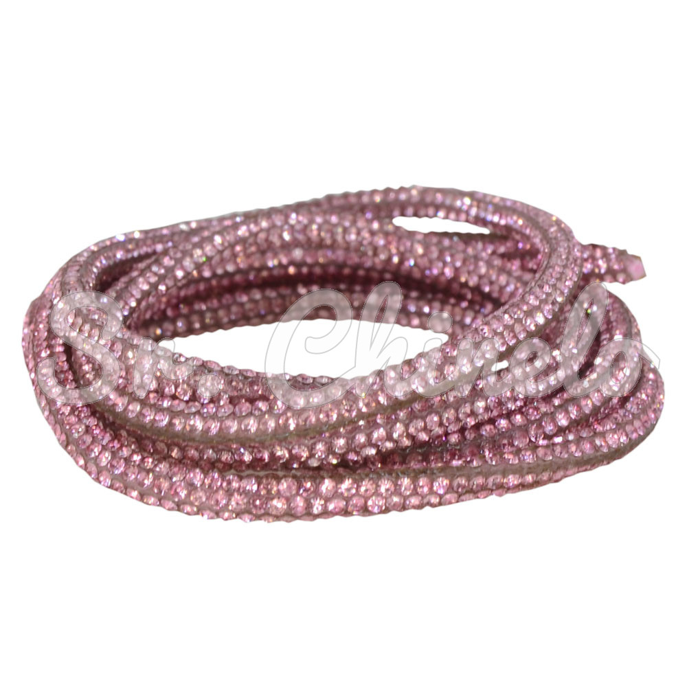 Tubo de Strass, 04mm, Fini para Cadarços, Rosa Claro