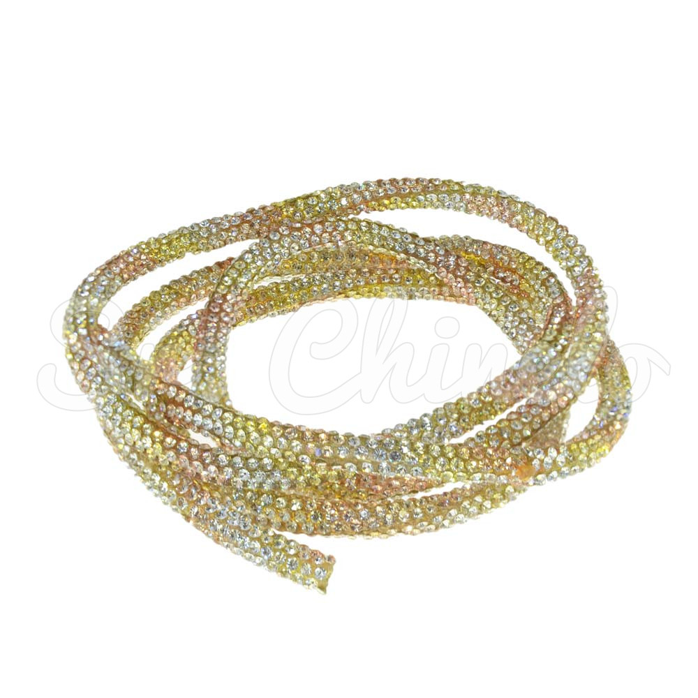 Tubo de Strass, 06mm, Amarelo/Cobre/Cristal