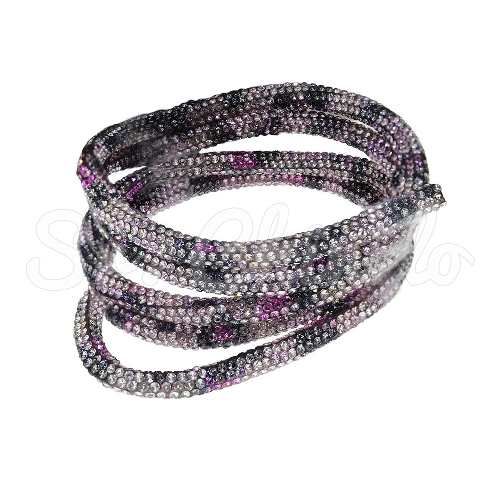 Tubo de Strass, 06mm, Cristal/Preto/Rosa