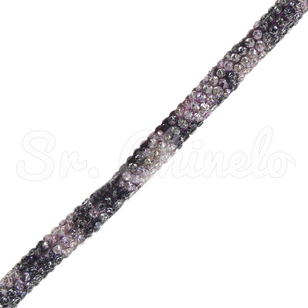 Tubo de Strass, 06mm, Cristal/Preto/Rosa
