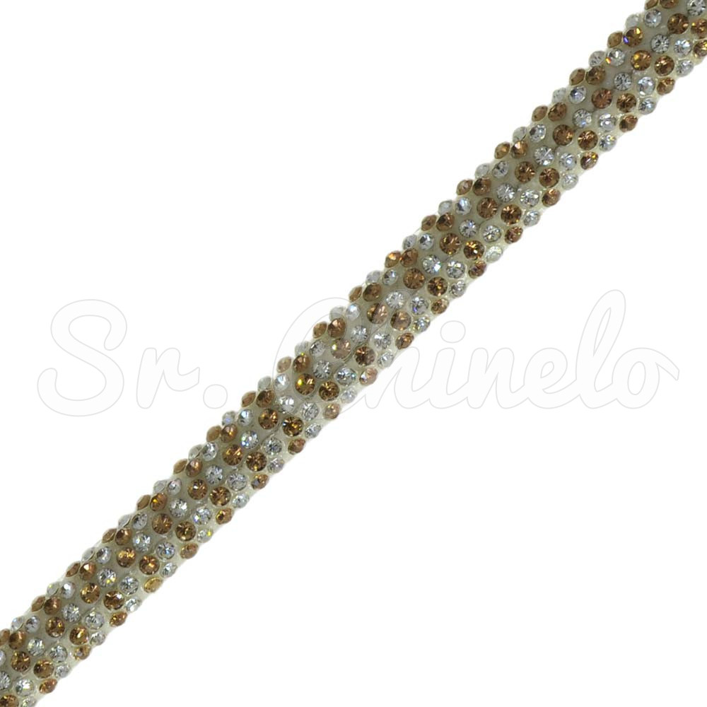 Tubo de Strass Meia Cana, 06mm, Cristal/Dourado