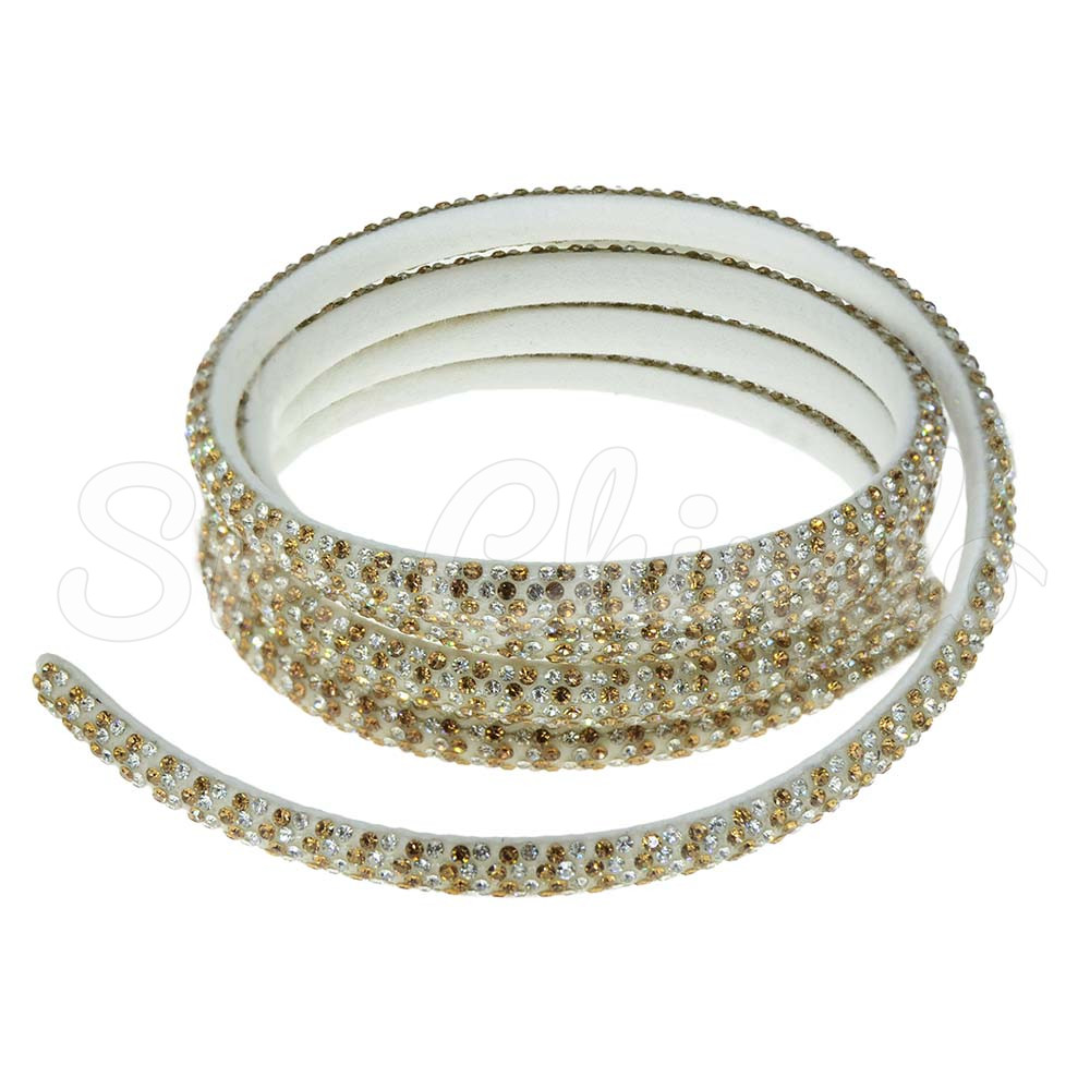 Tubo de Strass Meia Cana, 06mm, Cristal/Dourado