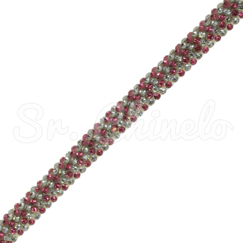 Tubo de Strass Meia Cana, 06mm, Cristal/Rosa
