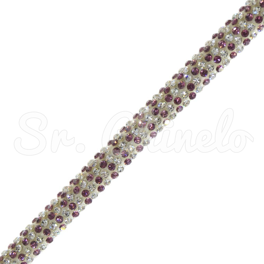 Tubo de Strass Meia Cana, 06mm, Cristal/Lilás