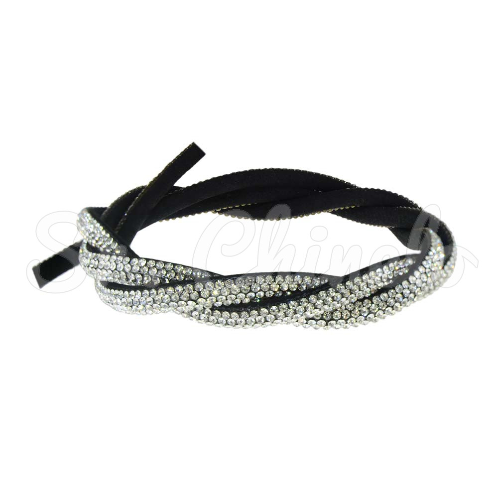 Tubo de Strass Meia Cana, 05mm, Cristal/Preto