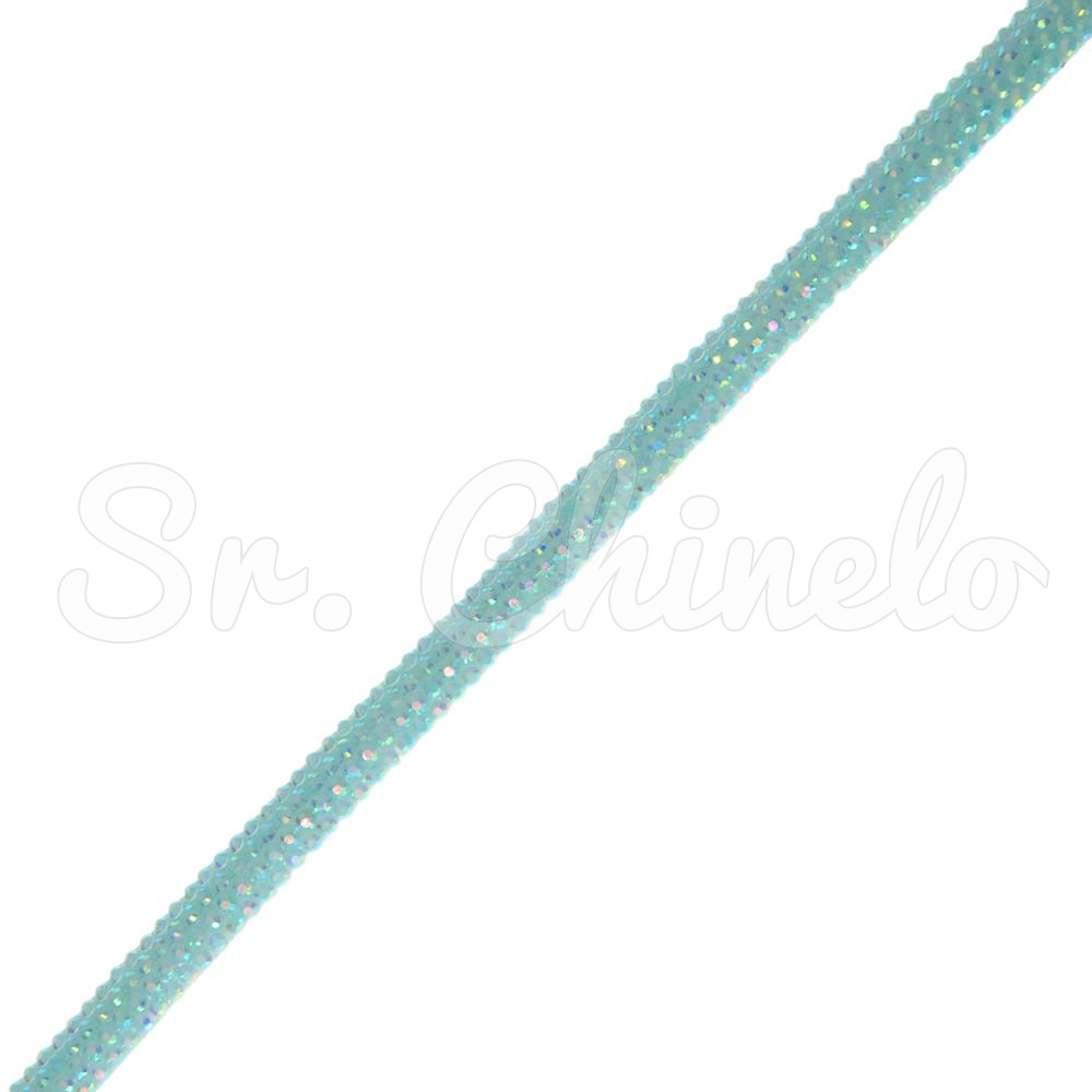 Tubo de Strass Meia Cana, 06mm, Azul Claro Furtacor