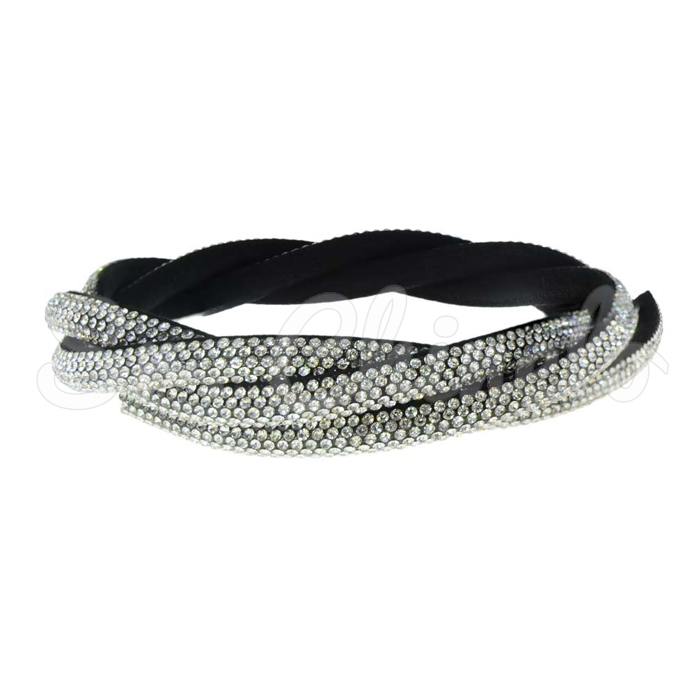 Tubo de Strass Meia Cana, 06mm, Cristal/Preto