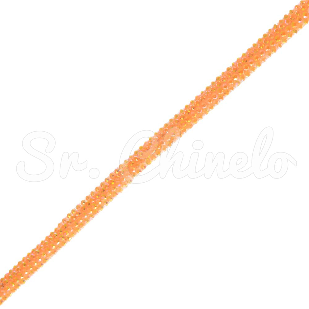 Tubo de Strass Meia Cana, 06mm, Laranja Neon