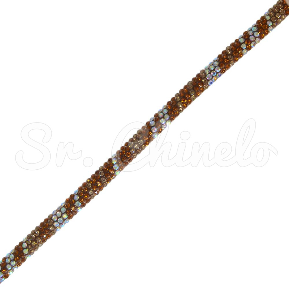 Tubo de Strass Meia Cana, 06mm, Marrom/Dourado