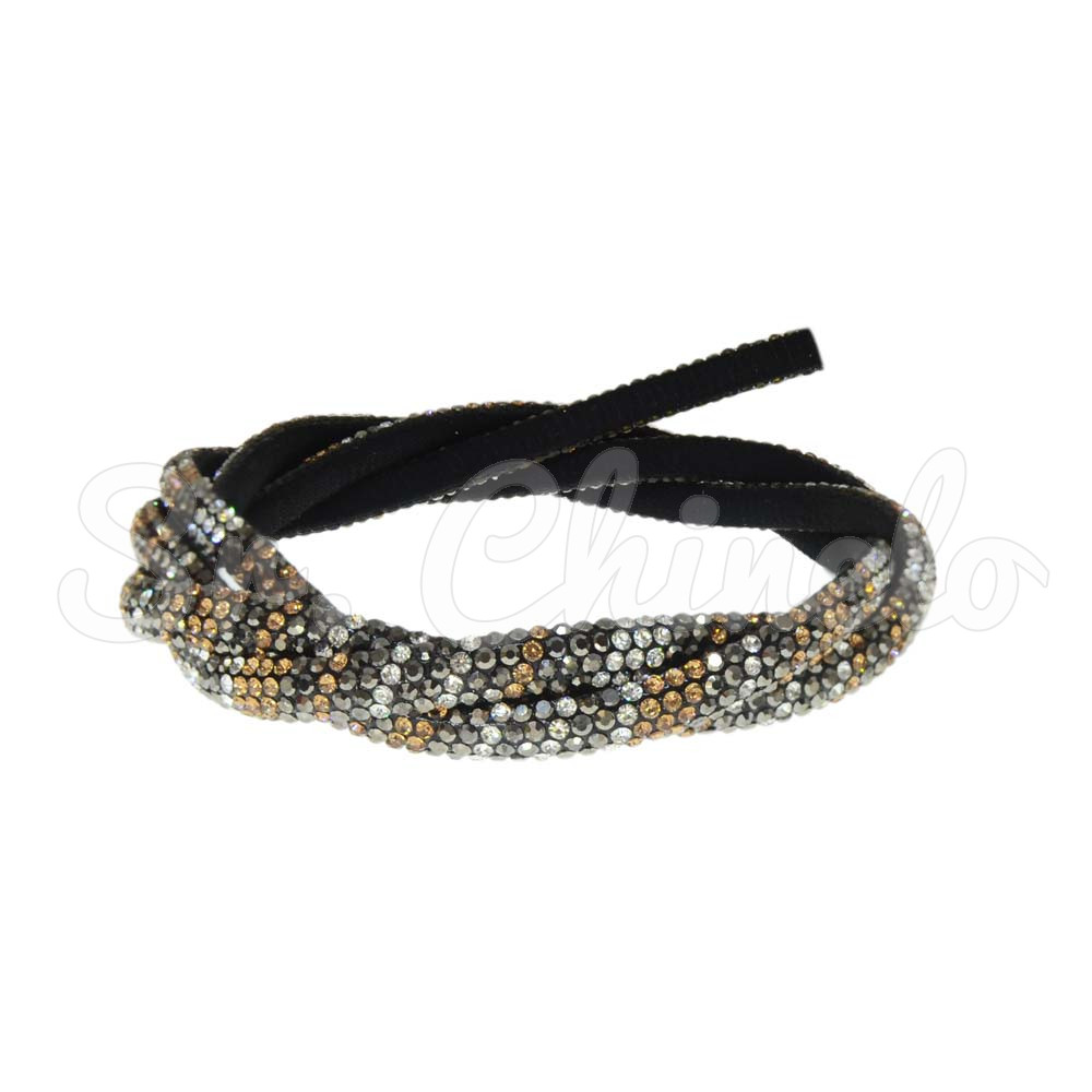 Tubo de Strass Meia Cana, 06mm, Marrom/Grafite
