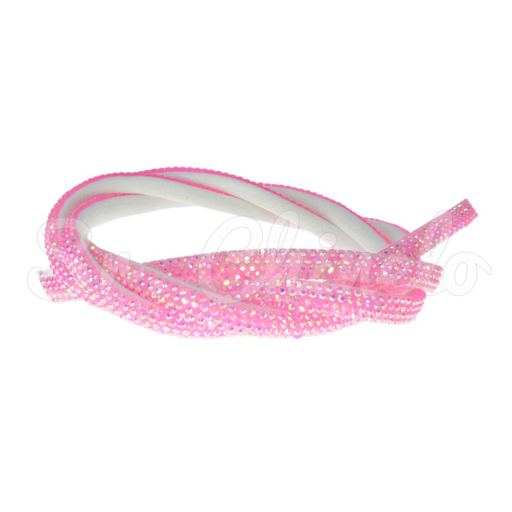 Tubo de Strass Meia Cana, 06mm, Rosa Neon