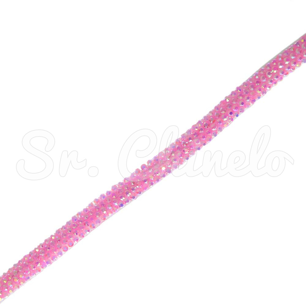 Tubo de Strass Meia Cana, 06mm, Rosa Neon