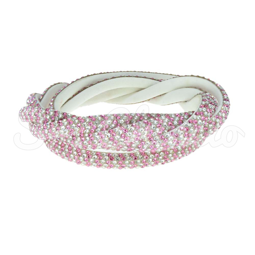 Tubo de Strass Meia Cana, 06mm, Cristal/Rosa
