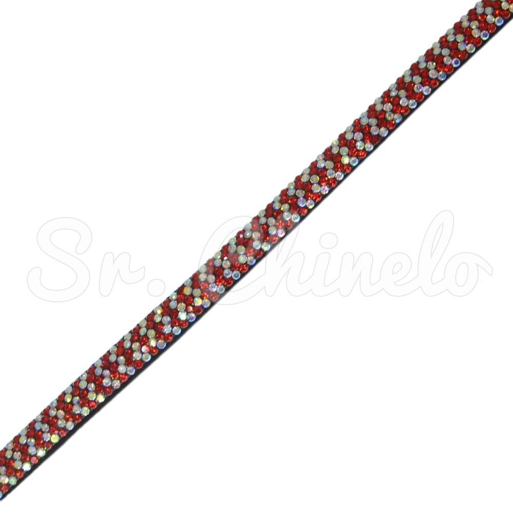 Tubo de Strass Meia Cana, 06mm, Vermelho/Cristal