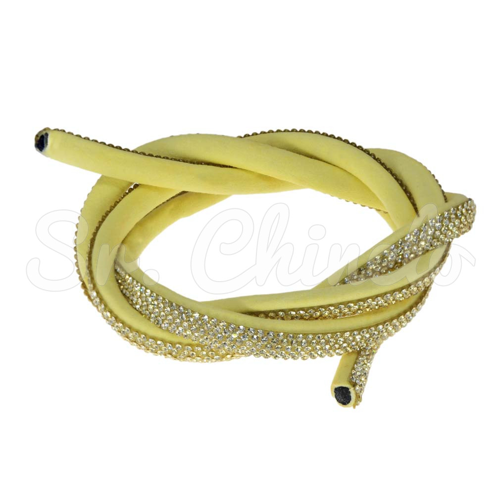 Tubo de Strass Meia Cana, 08mm, Amarelo Dourado