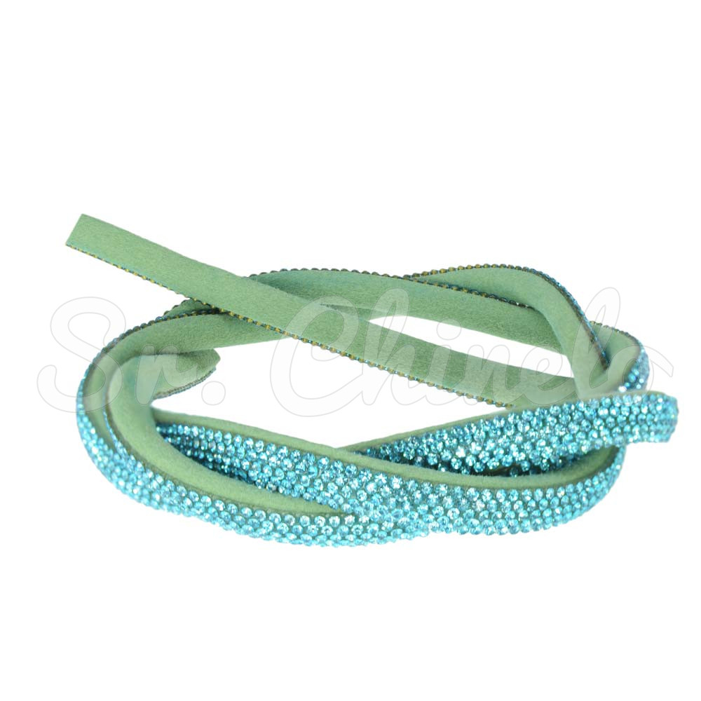 Tubo de Strass Meia Cana, 08mm, Verde/Turquesa