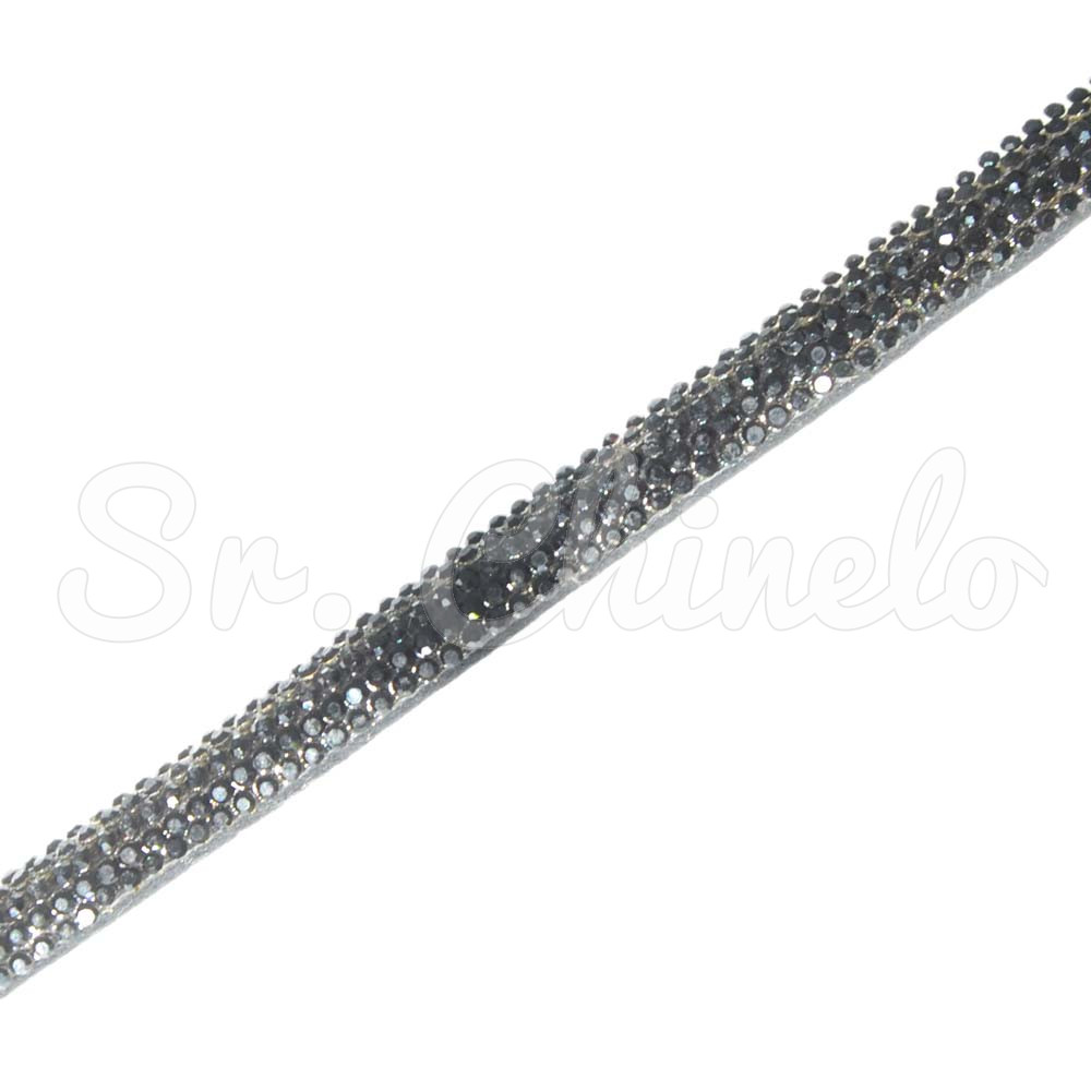 Tubo de Strass Meia Cana, 08mm, Preto