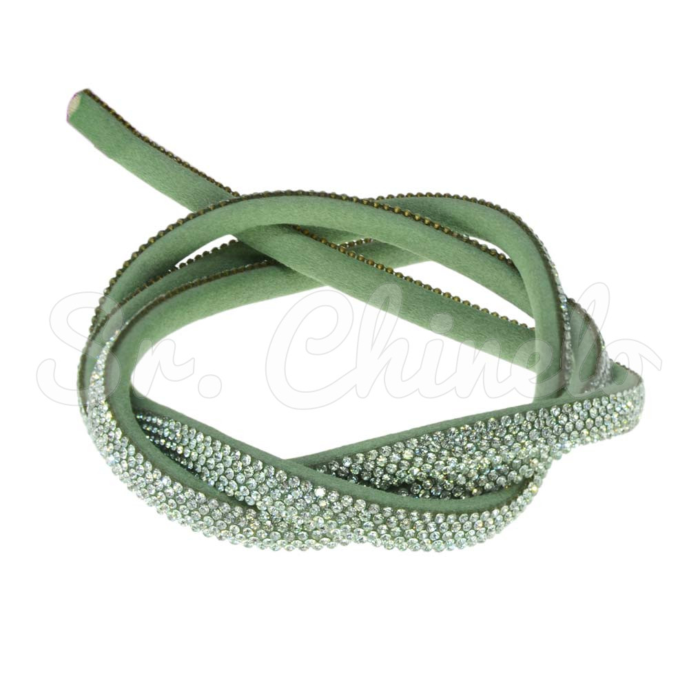 Tubo de Strass Meia Cana, 08mm, Verde Pistache/Cristal