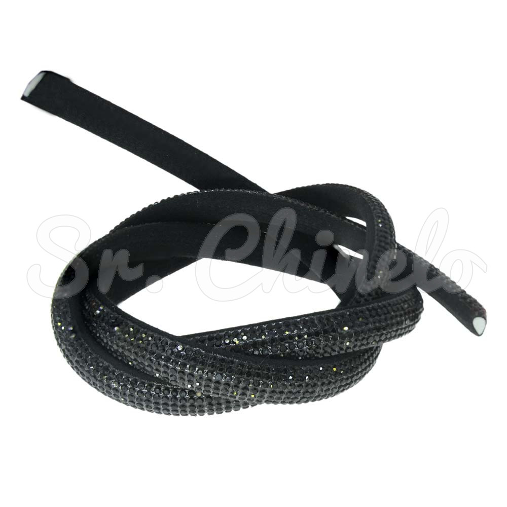 Tubo de Strass Meia Cana, 10mm, Preto