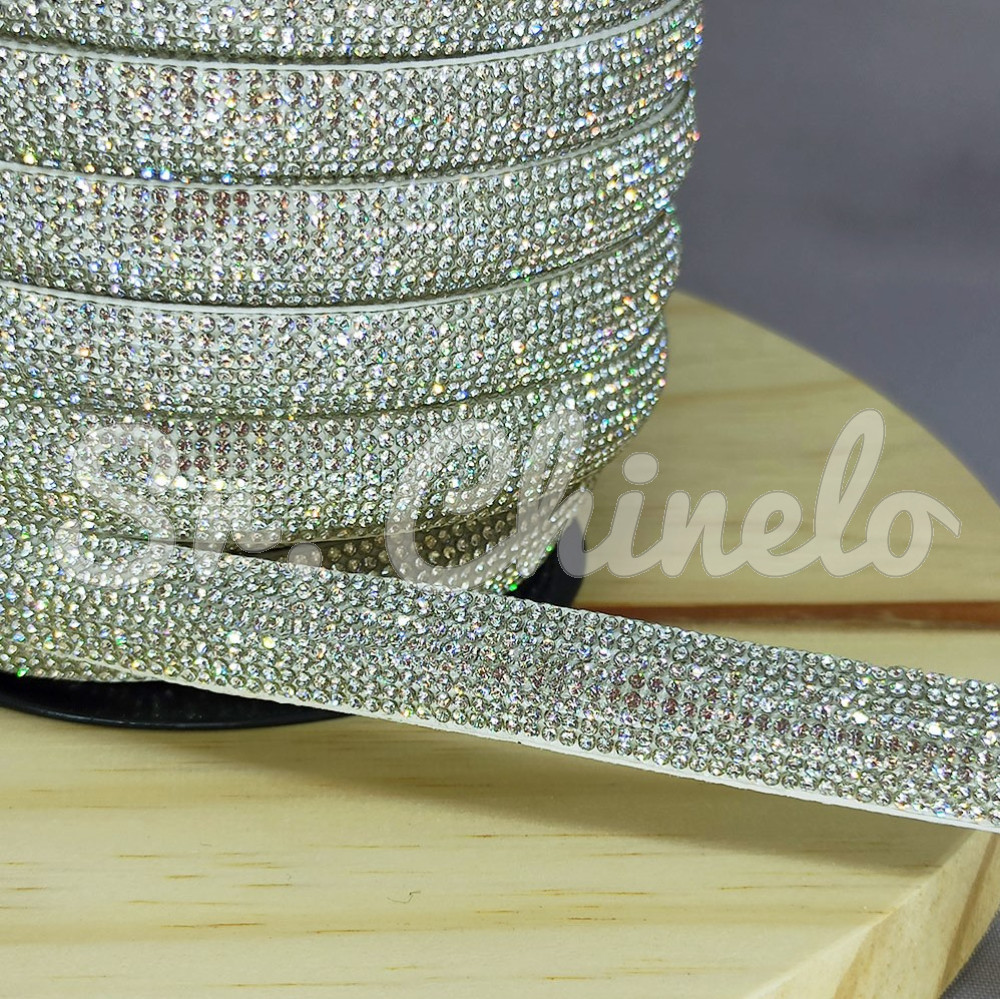 Tubo de Strass Meia Cana, 15mm, Cristal/Branco
