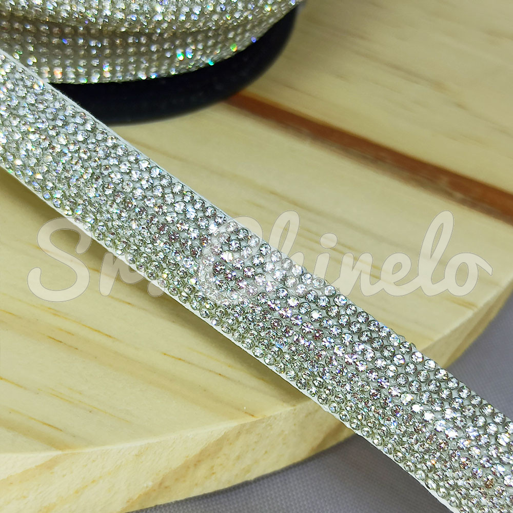 Tubo de Strass Meia Cana, 15mm, Cristal/Branco