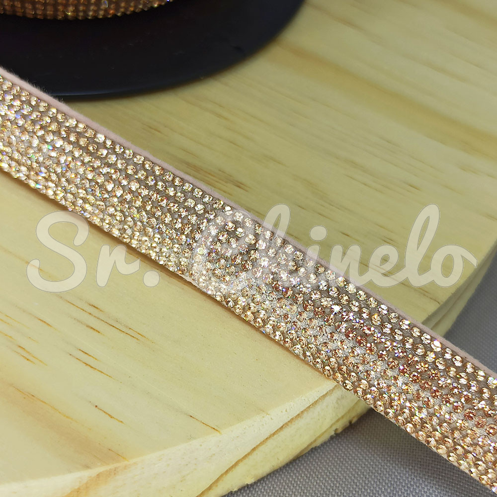 Tubo de Strass Meia Cana, 15mm, Rose Gold