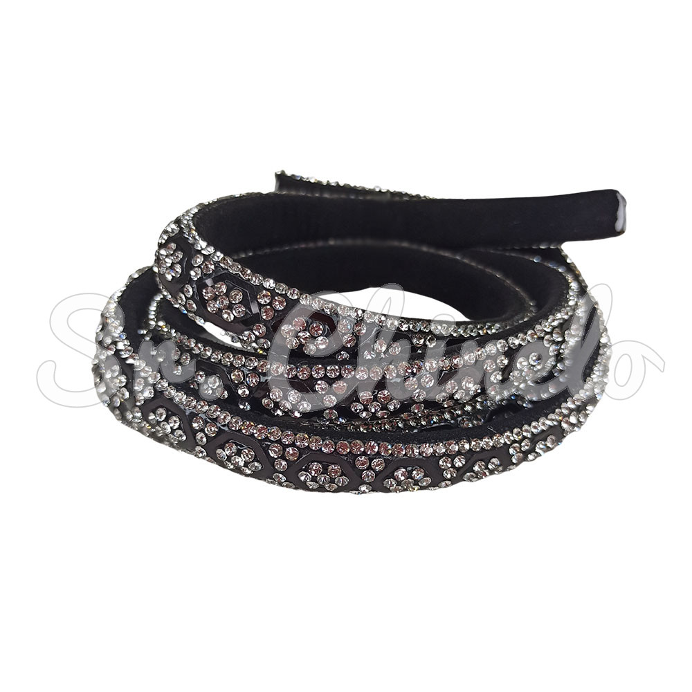 Tubo de Strass Meia Cana, 10mm, Preto/Cristal