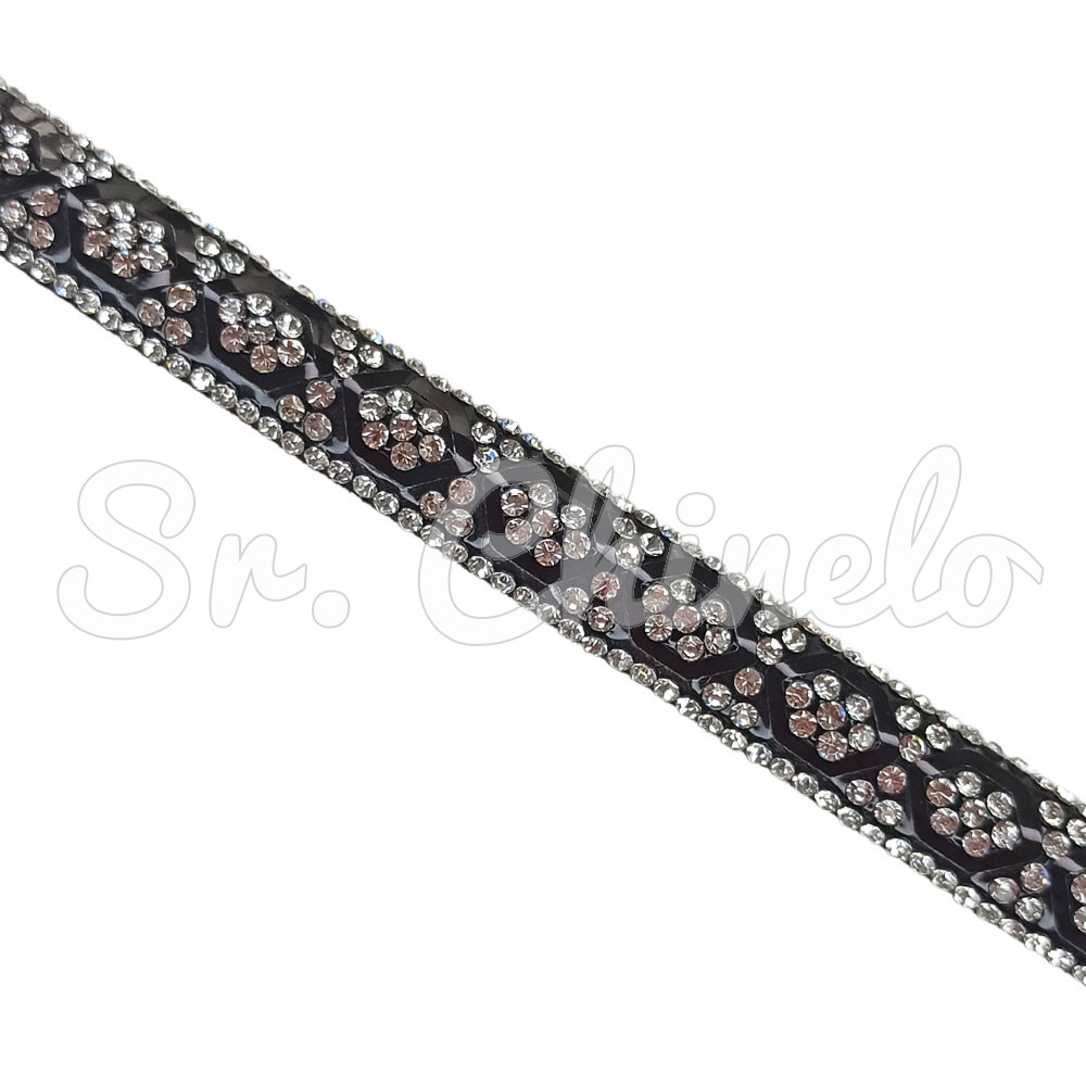 Tubo de Strass Meia Cana, 10mm, Preto/Cristal