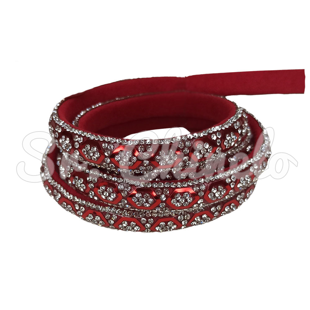 Tubo de Strass Meia Cana, 10mm, Vermelho/Cristal