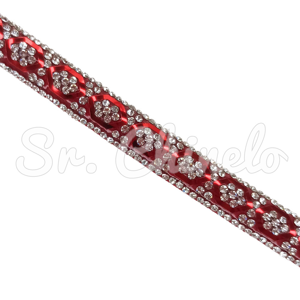 Tubo de Strass Meia Cana, 10mm, Vermelho/Cristal
