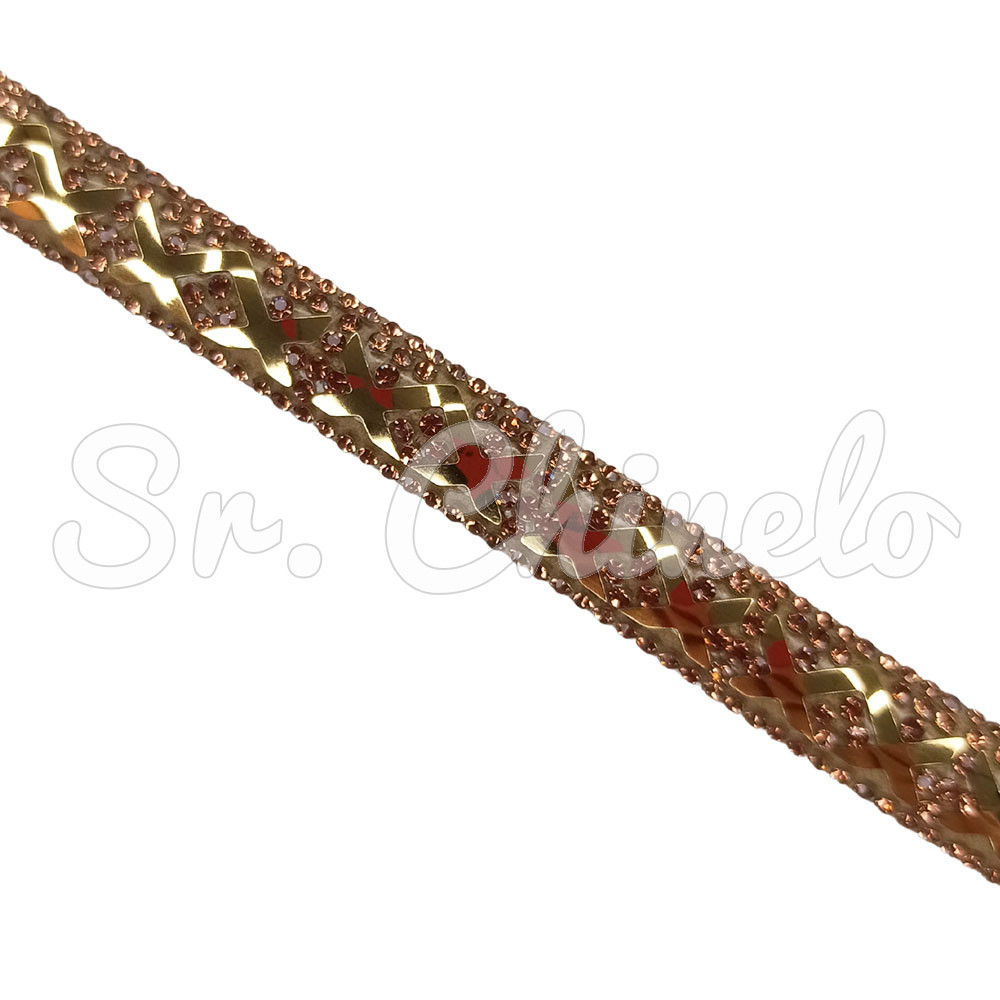 Tubo de Strass Meia Cana, 10mm, Rose Gold/Dourado