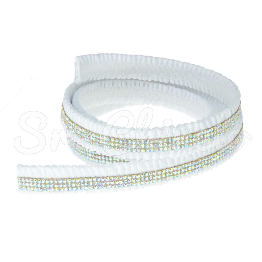 Tira de Tecido Elástica com Strass, 15mm, Branco