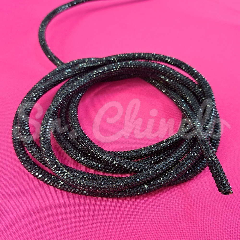 Tubo de Strass, 08mm, Preto