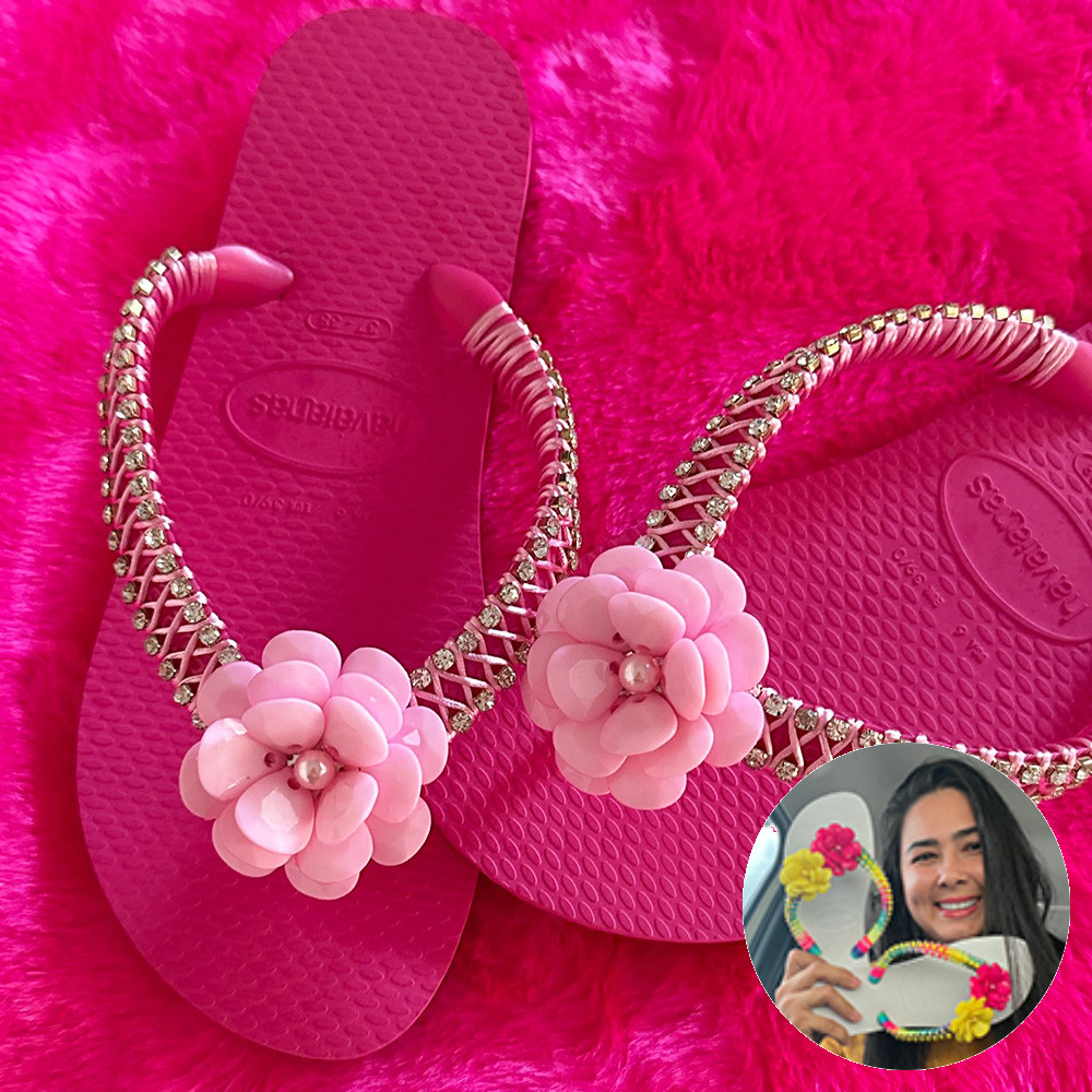 Chinelo Flor de Acrílico Rosa - Alane Tainã